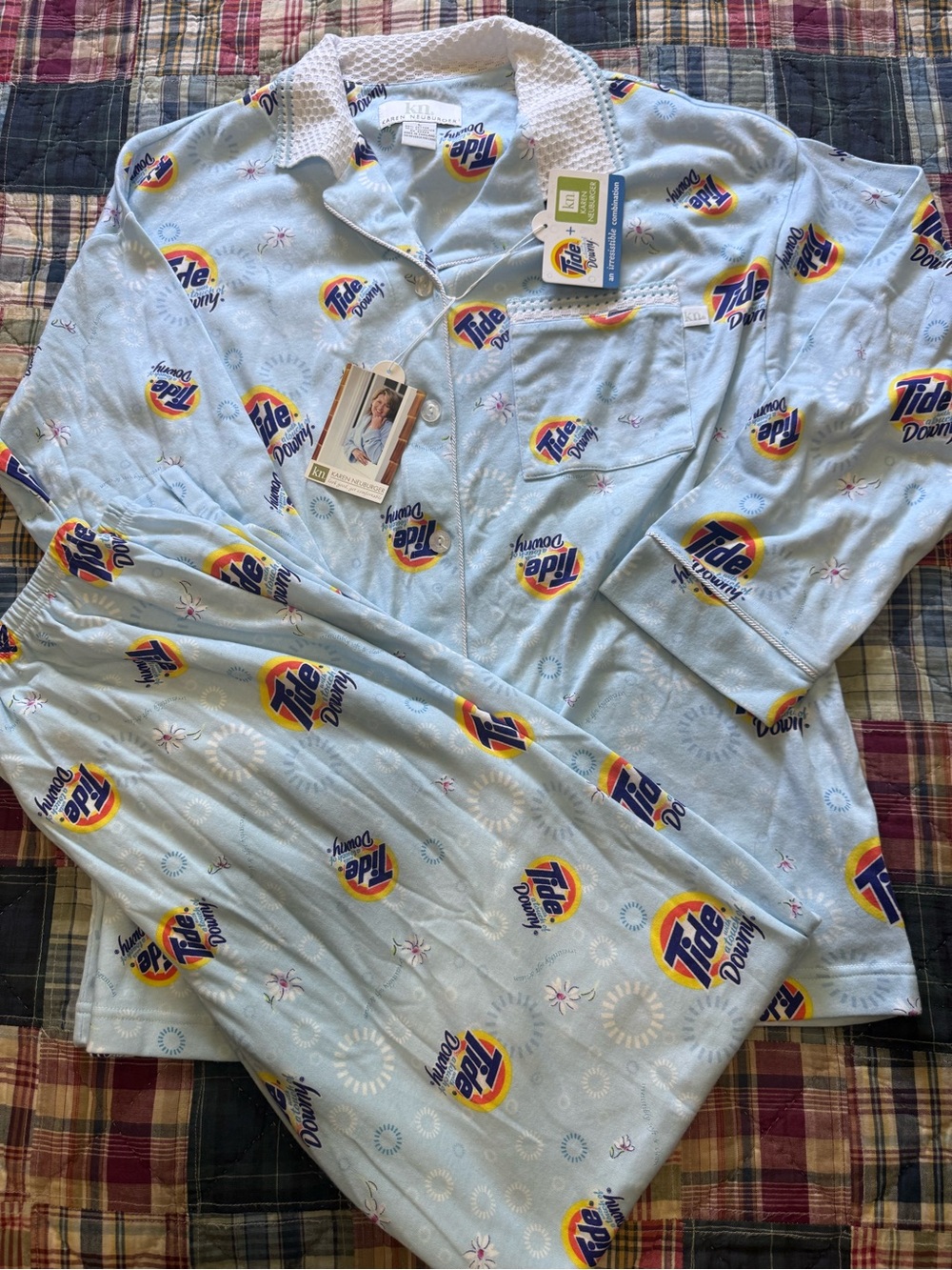 Karen Neuburger Light Blue Tide x Downy Logo Pajama Top/Pants sz. L NWT